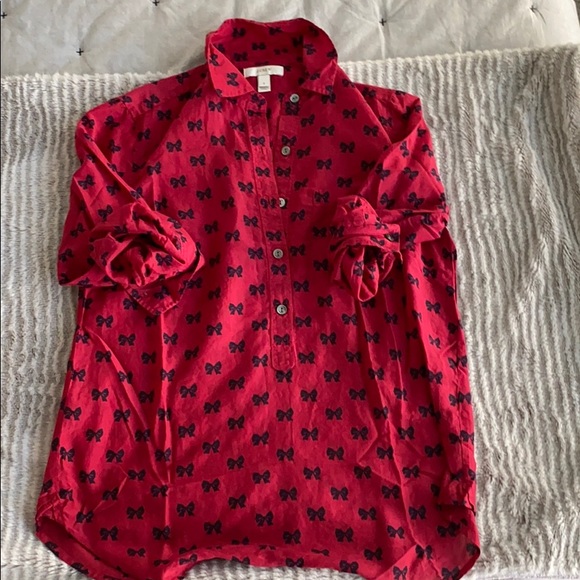 J.Crew Red Bow Popover Top - Picture 2 of 5